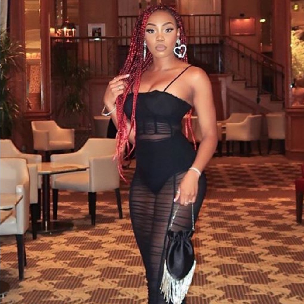 Black mesh bandage dress